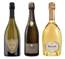 Geschenkset Champagner - Premiumklasse
<br />Je 1 Flasche Dom Perignon 2013, Roederer Vintage 2015, Ruinart Blanc de Blancs